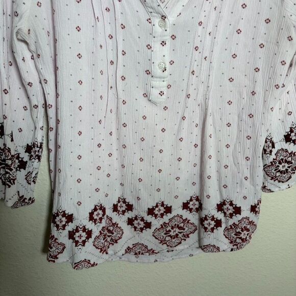 Fun 2 Fun Blouse Women's Medium V-Neck Popover 3/4 Sleeve Sheer Boho Top Casual - Picture 4 of 8